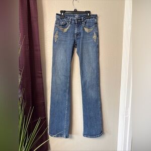 B6/5 PZI womens Embroidered Denim Blue Jeans Size 4